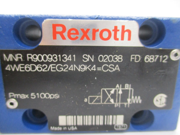 REXROTH R900931341 4WE6D62/EG24N9K4=CSA 24VDC 1.25A NSNP