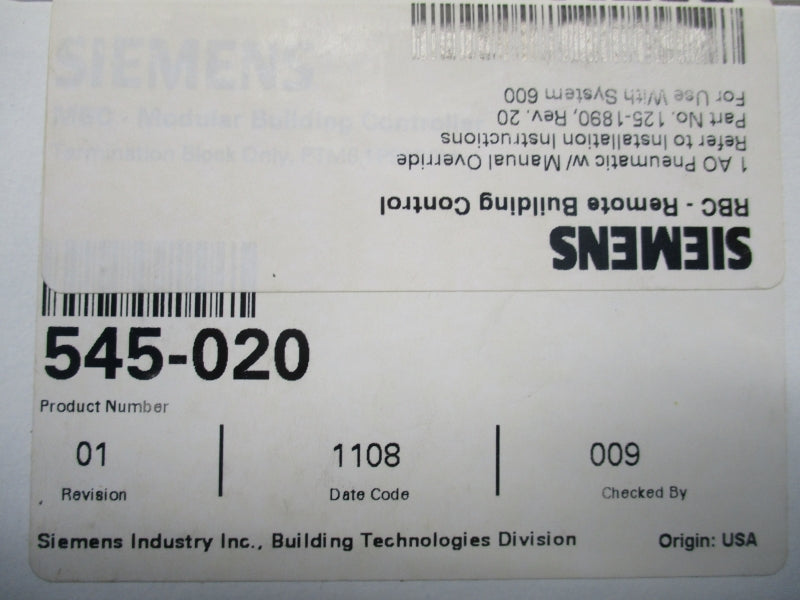 SIEMENS RPTM6.1PSI20-M 545-020 NSFS