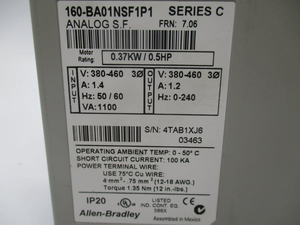 ALLEN BRADLEY 160-BA01NSF1P1 SER. C F/W 7.06 380-460V 1.4A NSNP