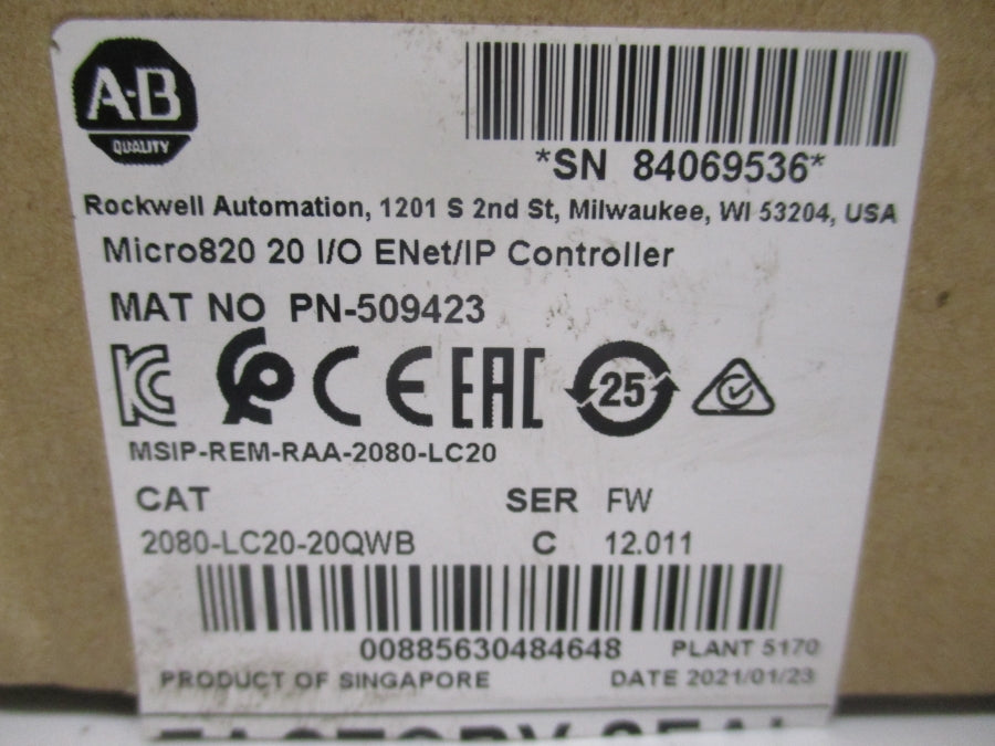 ALLEN BRADLEY 2080-LC20-20QWB SER. C F/W 12.011 24VDC NSMP