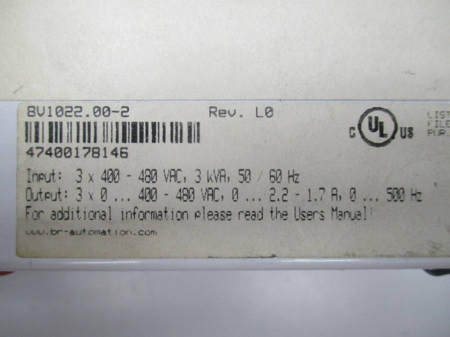 B&R AUTOMATION 8V1022.002 400-480VAC 2.2-1.7A REV. L0 UNMP