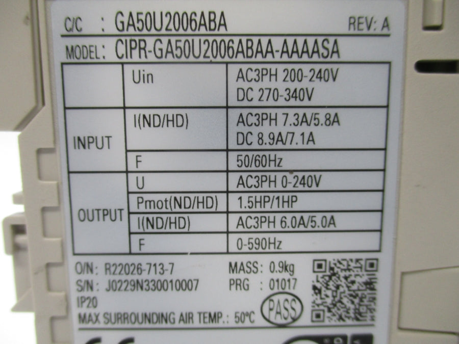 YASKAWA CIPR-GA50U2006ABAA-AAAASA 270-340VDC 8.9/7.1A REV. A UNMP