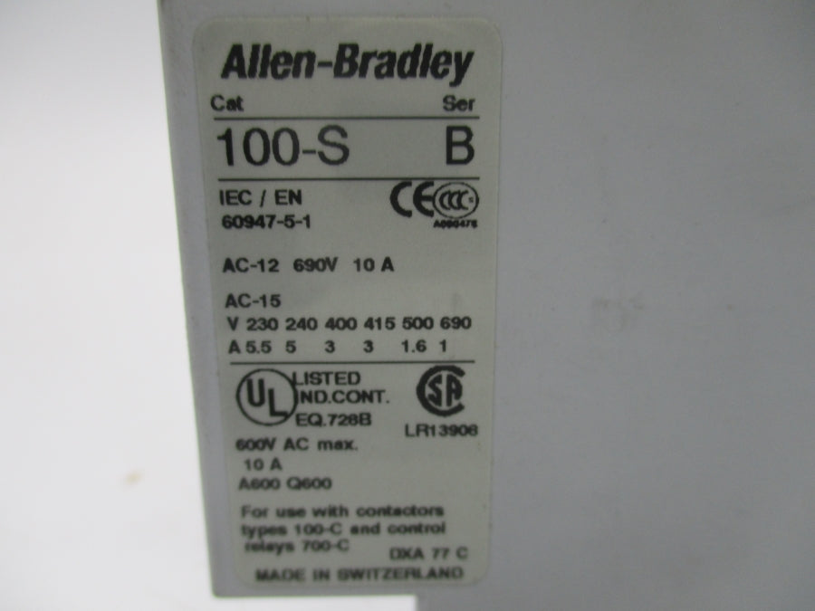 ALLEN BRADLEY 100-SB02 SER. B 600VAC 10A UNMP