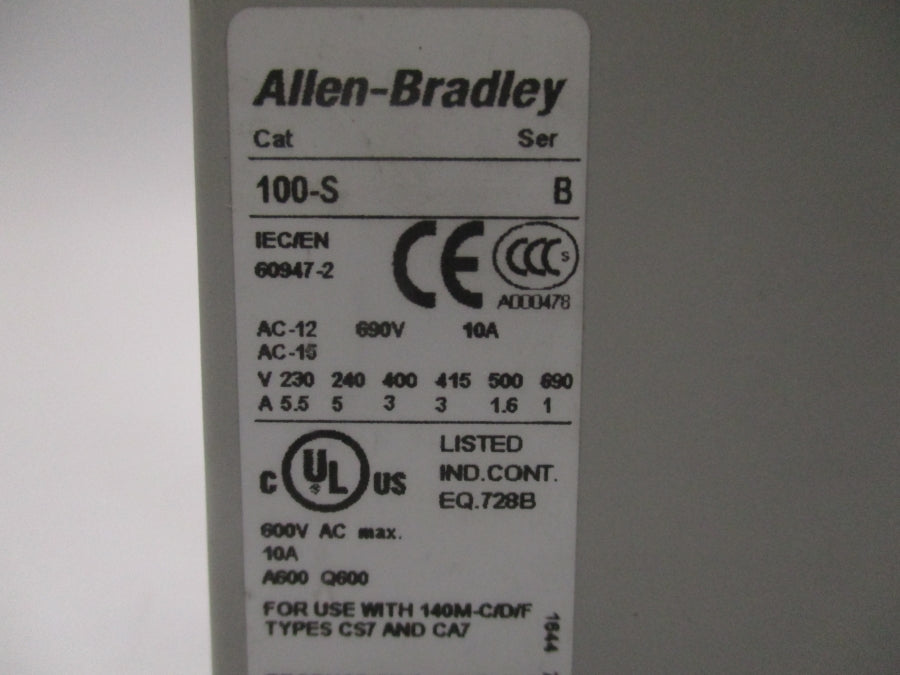 ALLEN BRADLEY 100-SB11 SER. B 600VAC 10A NSNP