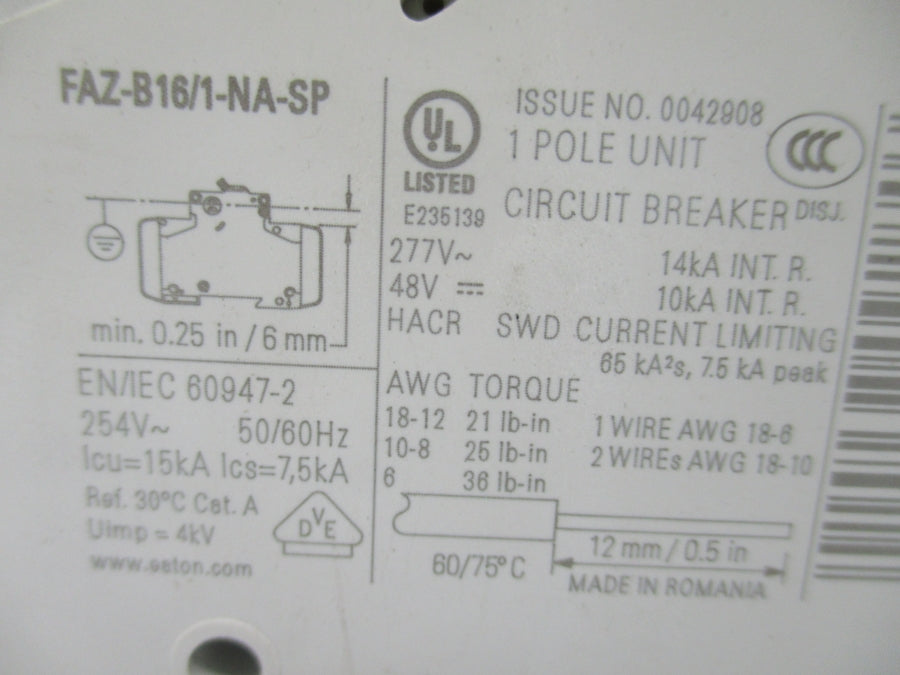 EATON FAZ-B16/1-NA-SP 277V 16A NSNP