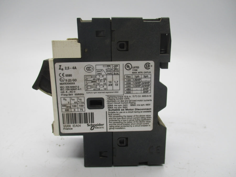 TELEMECANIQUE GV2ME08 600VAC 2.5-4A UNMP