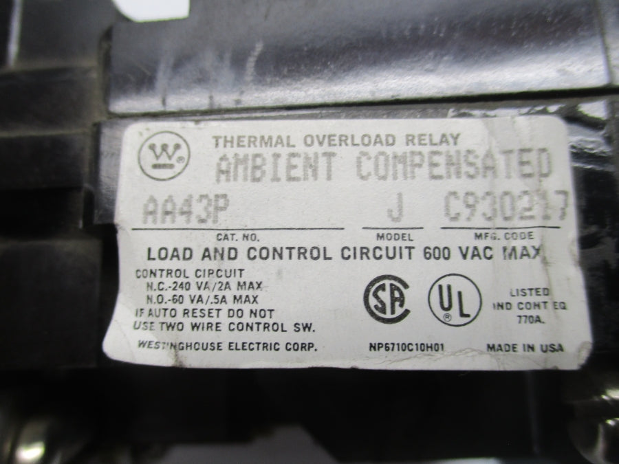 WESTINGHOUSE AA43P 600VAC 2A NSNP