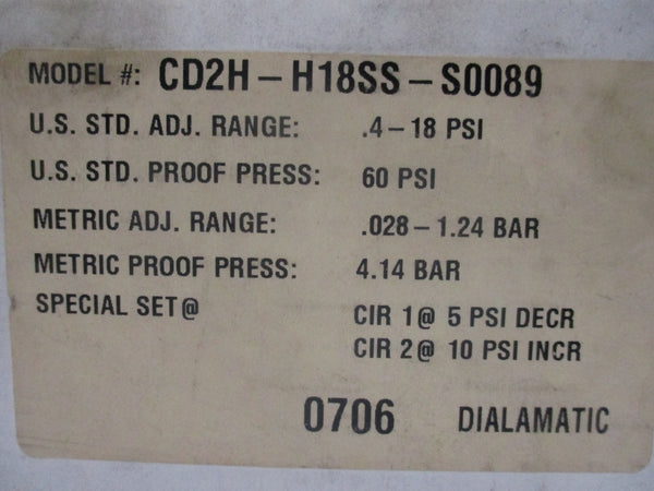BARKSDALE CD2H-H18SS-S0089 60PSI NSMP