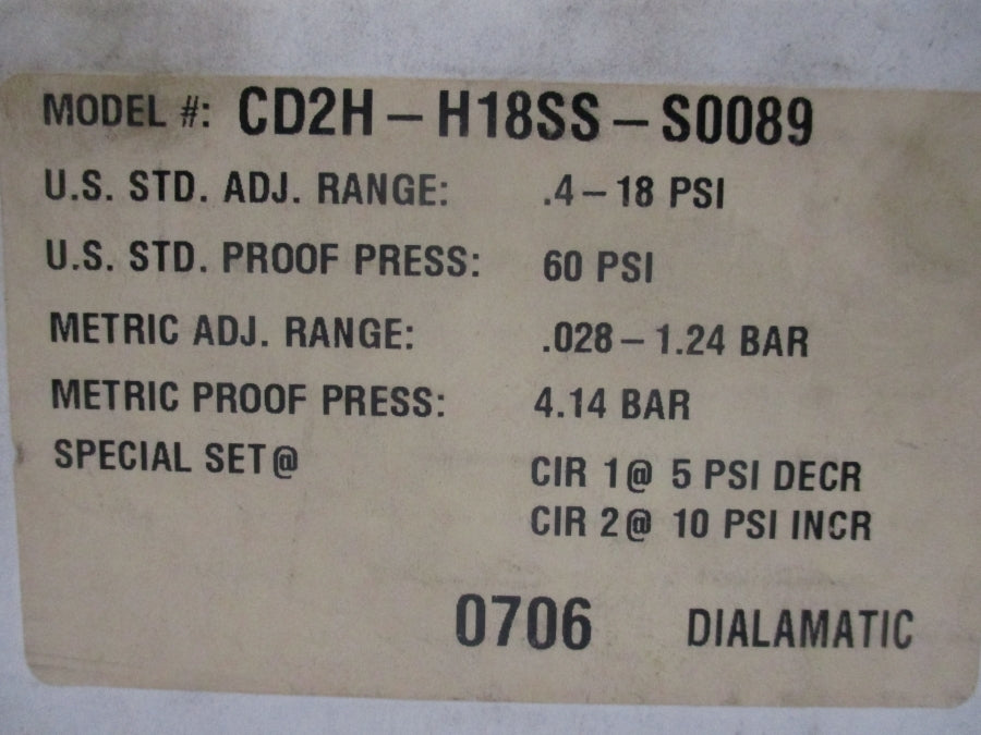 BARKSDALE CD2H-H18SS-S0089 60PSI NSMP