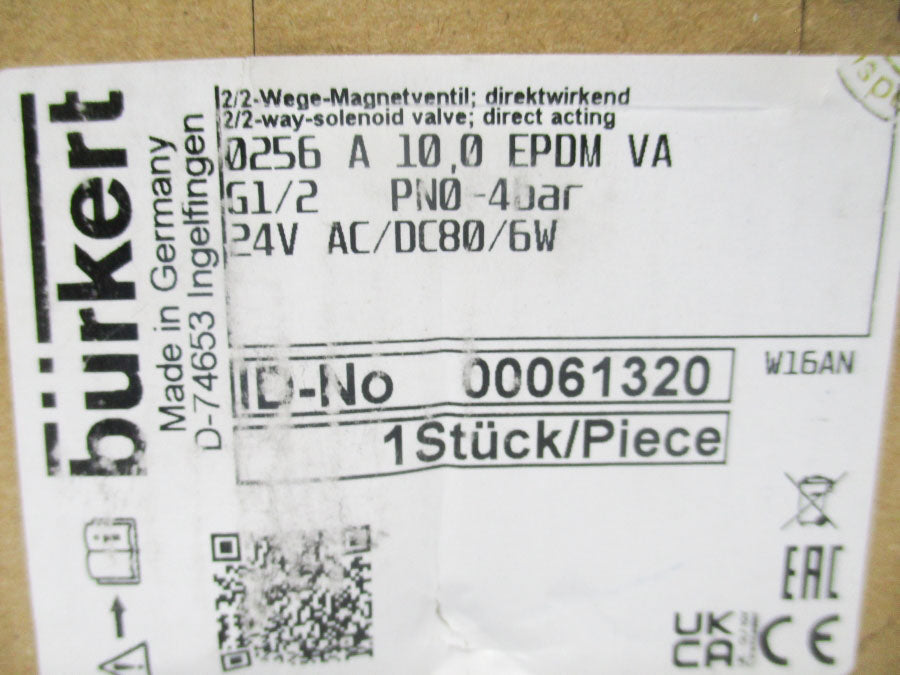 BURKERT 0256-A-10,0-EPDM-VA 00061320 24VAC NSMP
