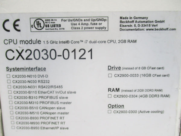 BECKHOFF CX2030-0121 24VDC 4A NSMP