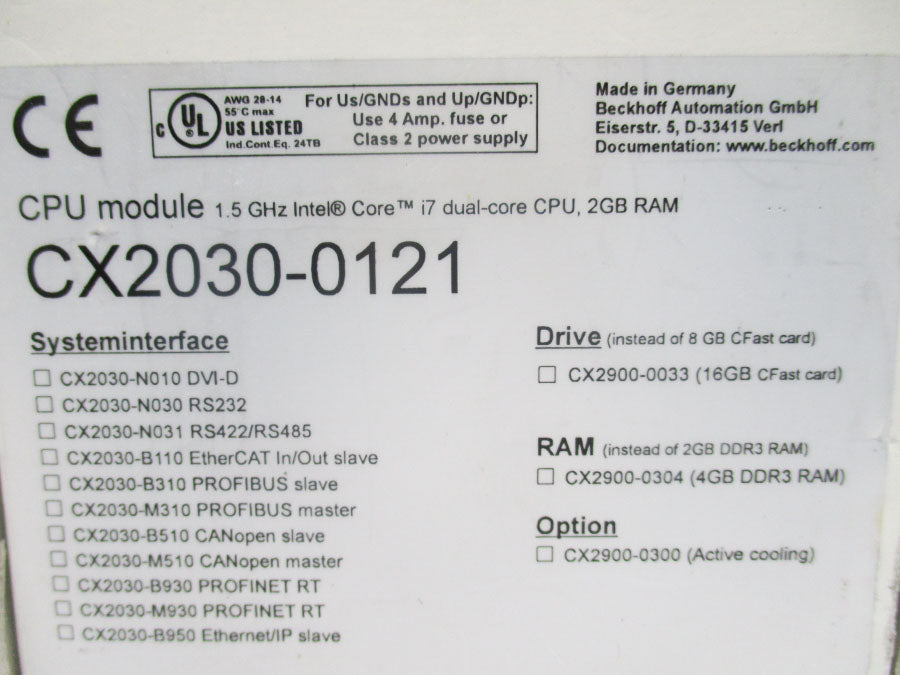 BECKHOFF CX2030-0121 24VDC 4A NSMP