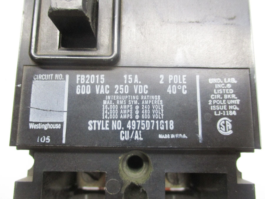 WESTINGHOUSE FB2015 600VAC 15A UNMP