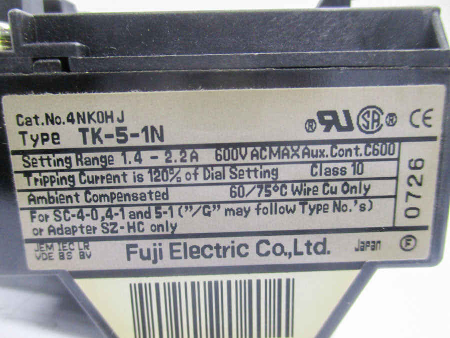 FUJI ELECTRIC 4NK0HJ TK-5-1N 600VAC 1.4-2.2A UNMP