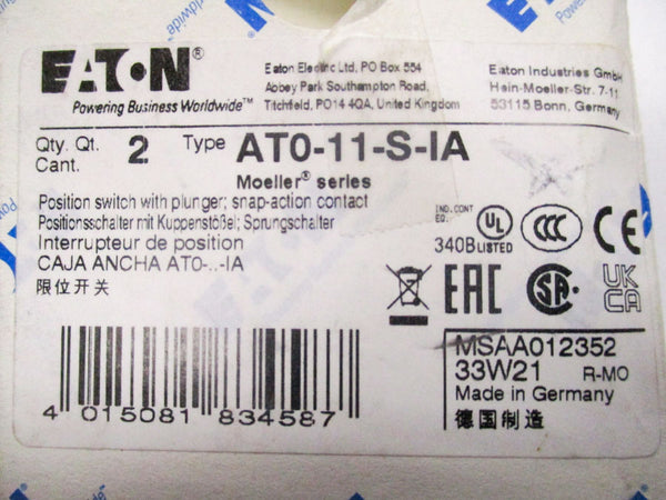 EATON AT0-11-S-IA 300VAC 10A (PKG OF 2) NSMP