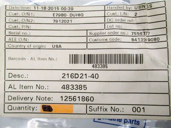 INDUSTRIAL SPARE PART 216D21-40 483385 NSMP