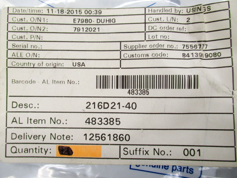INDUSTRIAL SPARE PART 216D21-40 483385 NSMP