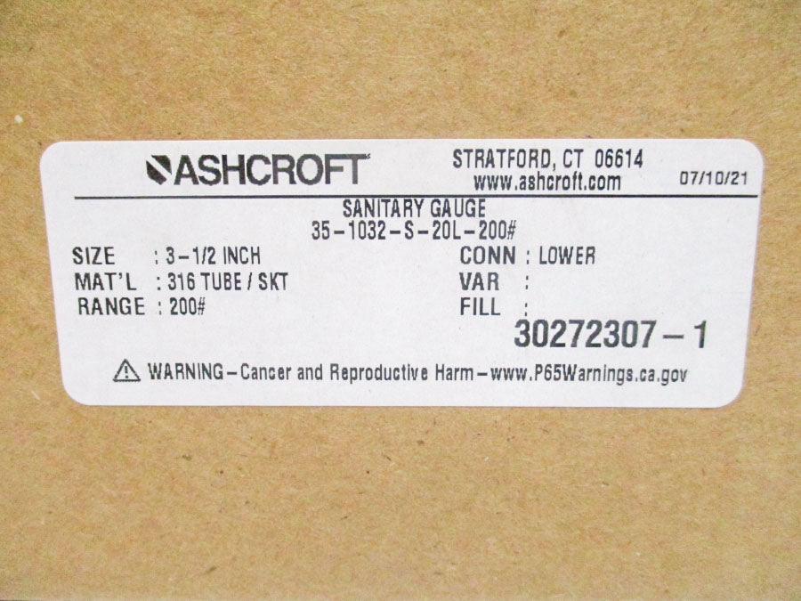 ASHCROFT 35-1032-S-20L-200# 0-200PSI 3-1/2" NSMP