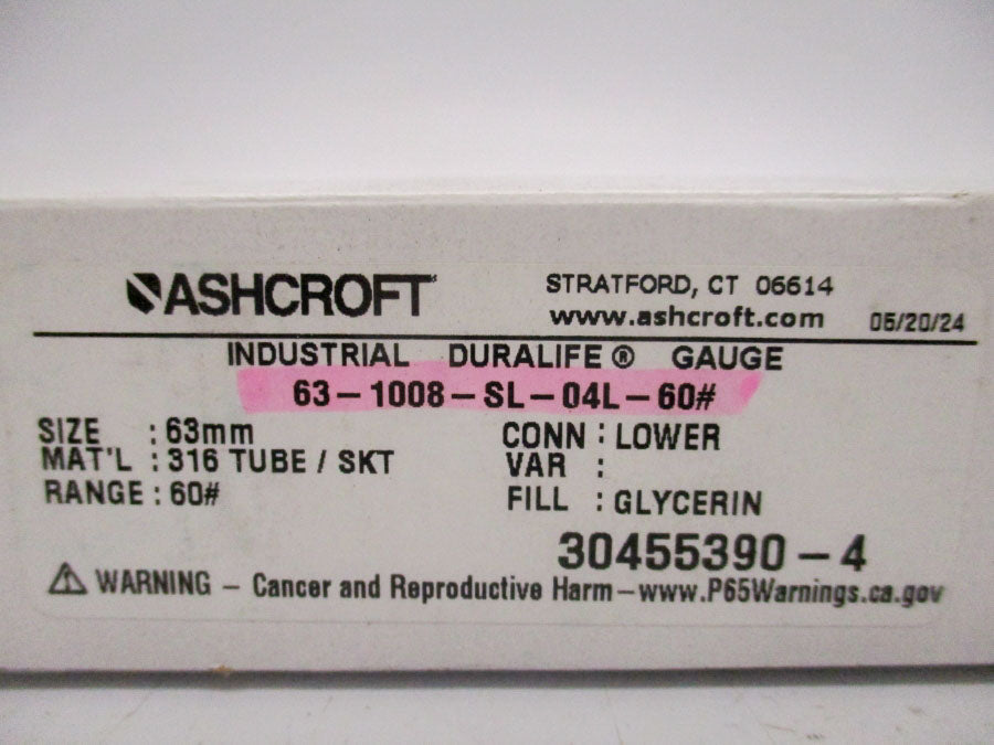 ASHCROFT 63-1008-SL-04L-60# 0-60PSI NSMP