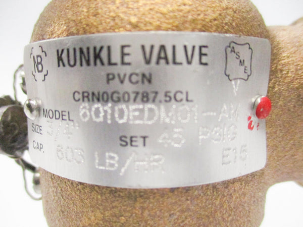 KUNKLE VALVE 6010EDM01-AM 45PSI 3/4" NSNP