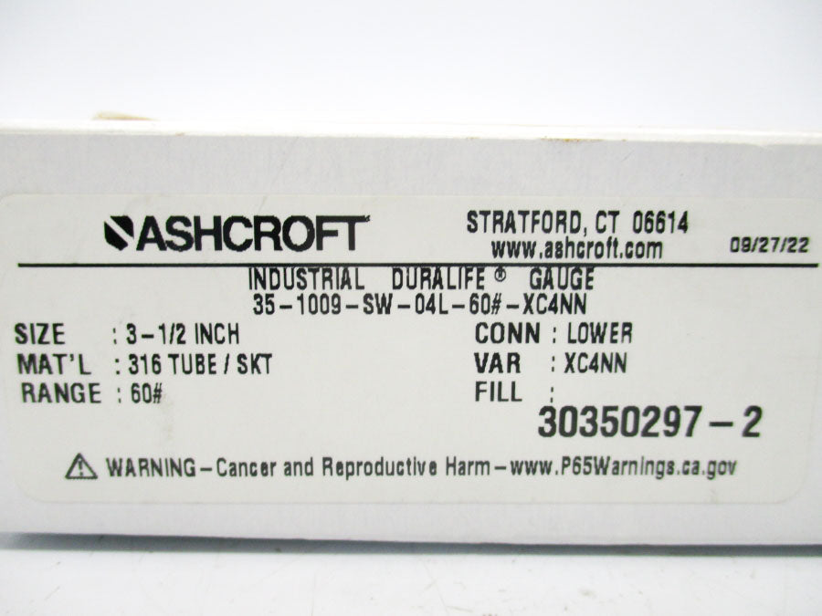 ASHCROFT 35-1009-SW-04L-60#-XC4NN 0-30PSI NSMP
