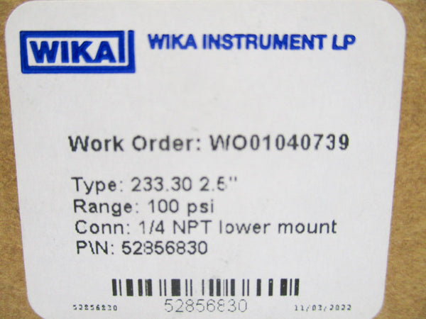 WIKA 52856830 100PSI NSMP