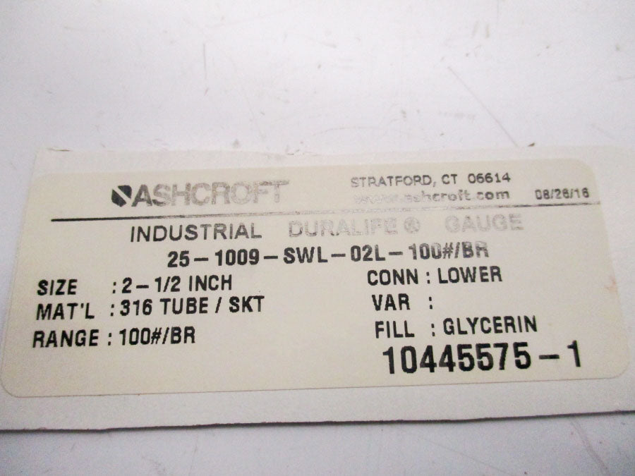 ASHCROFT 25-1009-SWL-02L-100/BR 0-100PSI 2-1/2" NSNP