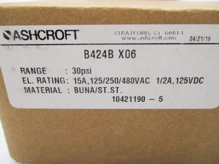 ASHCROFT B424BX06 120/250/480VAC 15A 30PSI NSMP
