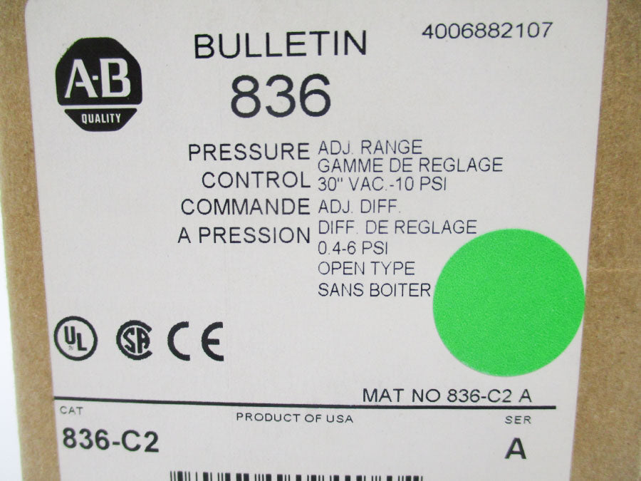 ALLEN BRADLEY 836-C2 SER. A 24-600V 65PSI (AS PICTURED) (BR/WH) NSMP