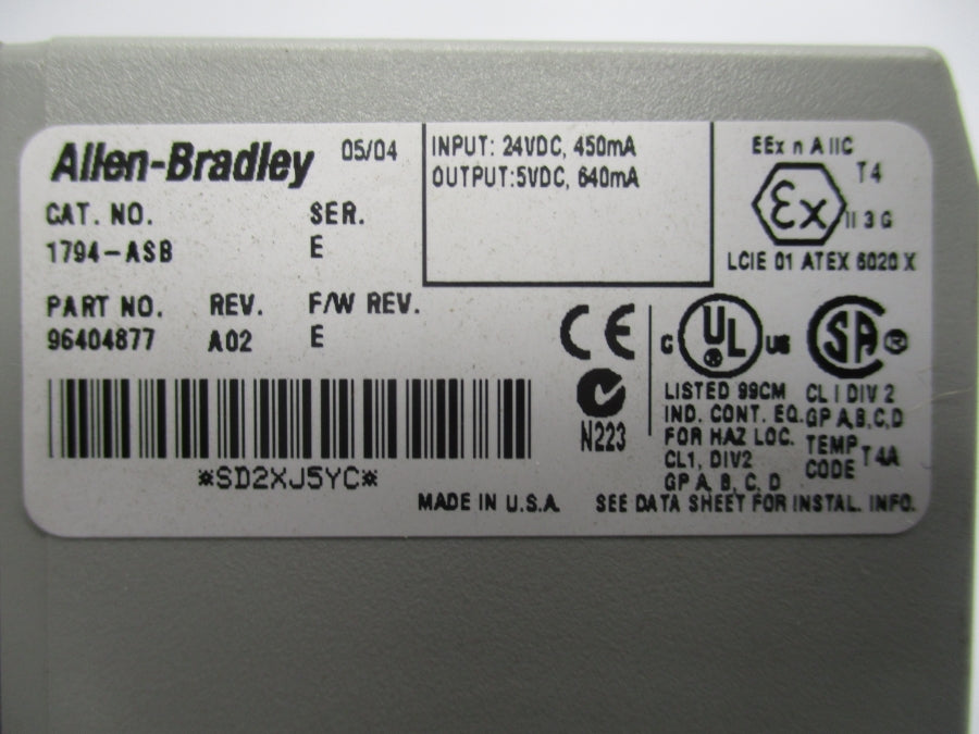 ALLEN BRALDEY 1794-ASB 96404877 SER. E  24VDC F/W E REV. A02 NSNP