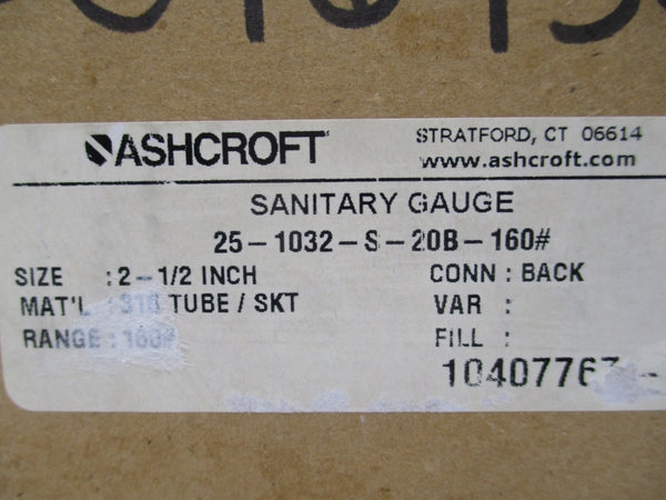 ASHCROFT 25-1032-S-20B-160# 0-160PSI 2-1/2" NSMP