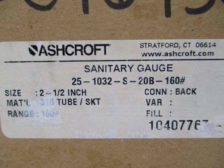 ASHCROFT 25-1032-S-20B-160# 0-160PSI 2-1/2" NSMP