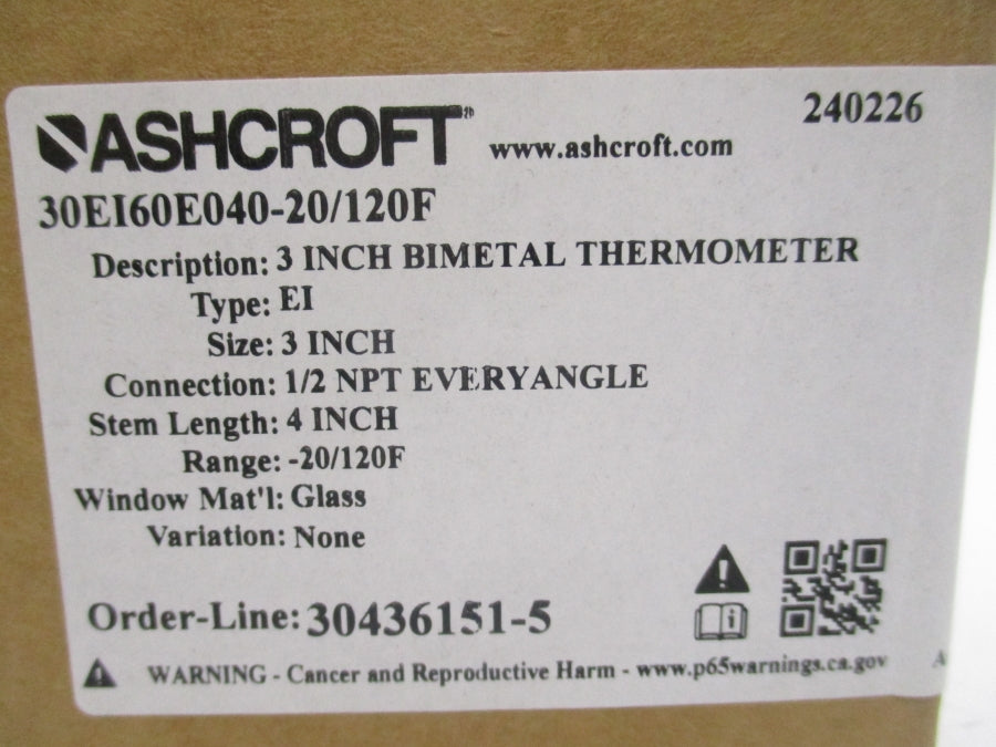 ASHCROFT 30EI60E040-20/120F 3" NSMP