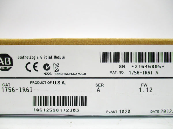 INDUSTRIAL SPARE PART 1756-IR6I SER. A F/W 1.12 DATE: 2012 NSFS