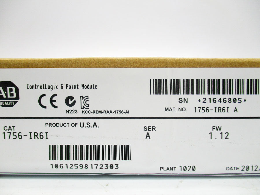 INDUSTRIAL SPARE PART 1756-IR6I SER. A F/W 1.12 DATE: 2012 NSFS