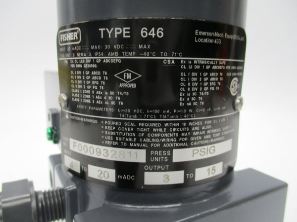 FISHER 646 30VDC  3-15PSI NSNP