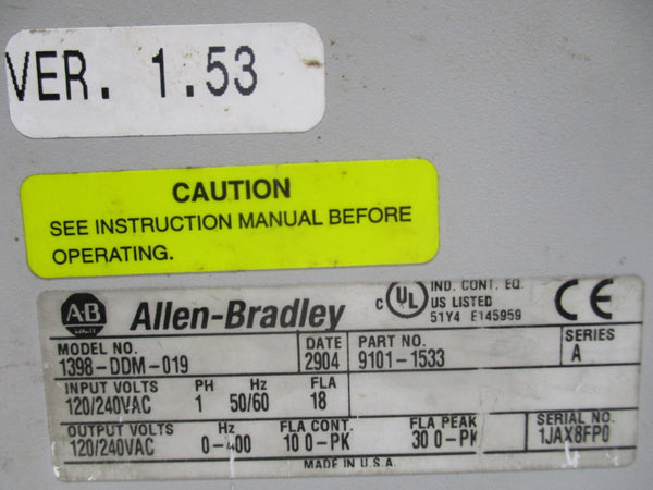 INDUSTRIAL SPARE PARTS 1398-DDM-019 9101-1533 SER. A 120/240VAC VER. 1.53 UNMP