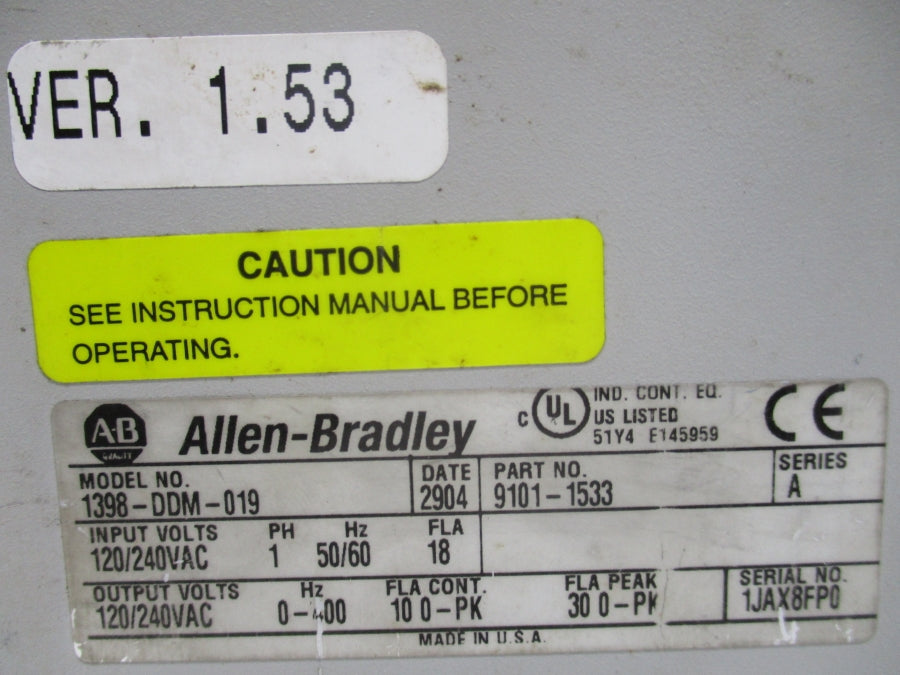 INDUSTRIAL SPARE PARTS 1398-DDM-019 9101-1533 SER. A 120/240VAC VER. 1.53 UNMP