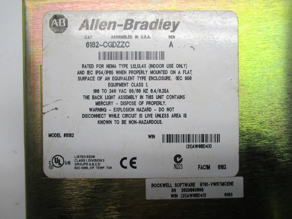INDUSTRIAL SPARE PARTS 6182-CGDZZC SER. A 100-240VAC 0.4/0.25A UNMP