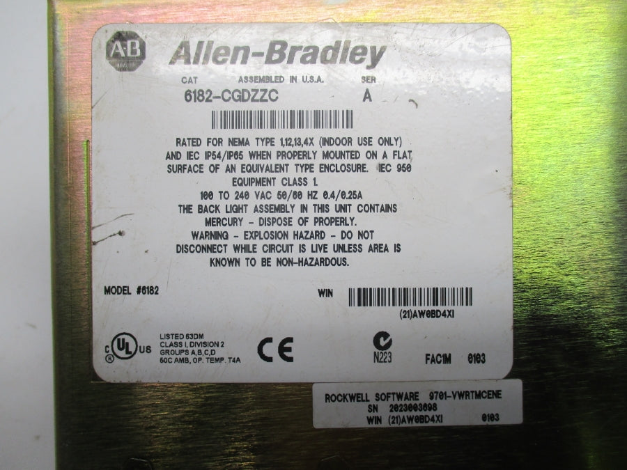 INDUSTRIAL SPARE PARTS 6182-CGDZZC SER. A 100-240VAC 0.4/0.25A UNMP