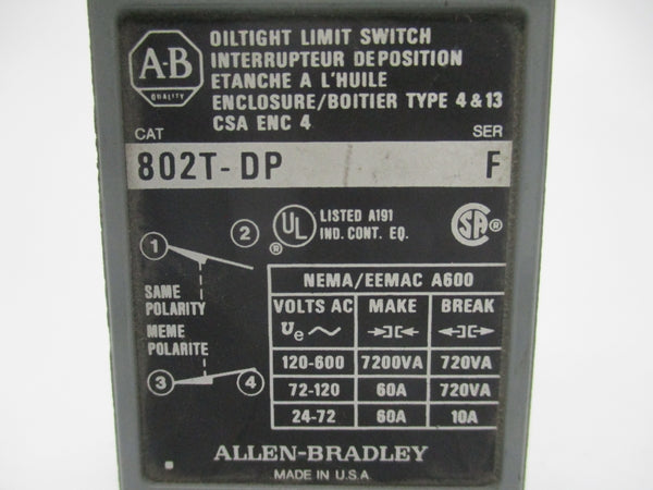 ALLEN BRADLEY 802T-DP SER. F 120-600VAC 60A NSNP