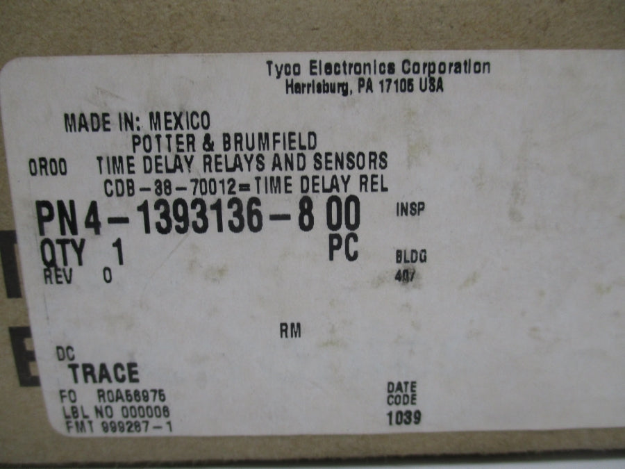 TYCO ELECTRONICS CDB-38-70012 240VAC 10A 0.6-60SEC NSMP