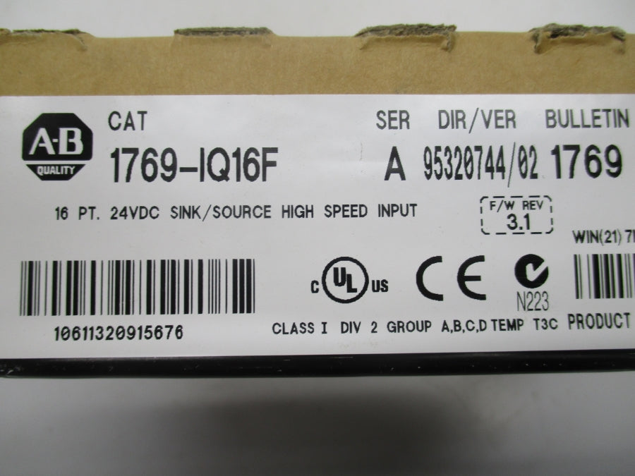 INDUSTRIAL SPARE PART 1769-IQ16F SER. A 24VDC F/W 3.1 DATE: 2011 NSFS