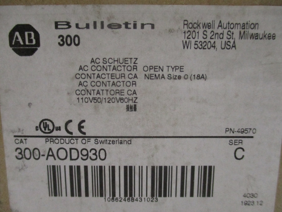 INDUSTRIAL SPARE PART 300-AOD930 SER. C 110/120V 18A (BR/WH) NSMP