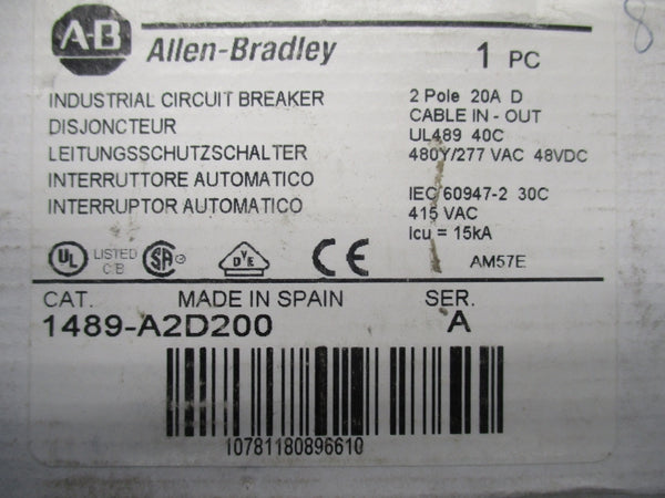 ALLEN BRADLEY 1489-A2D200 SER.A 480Y/277VAC 20A NSMP