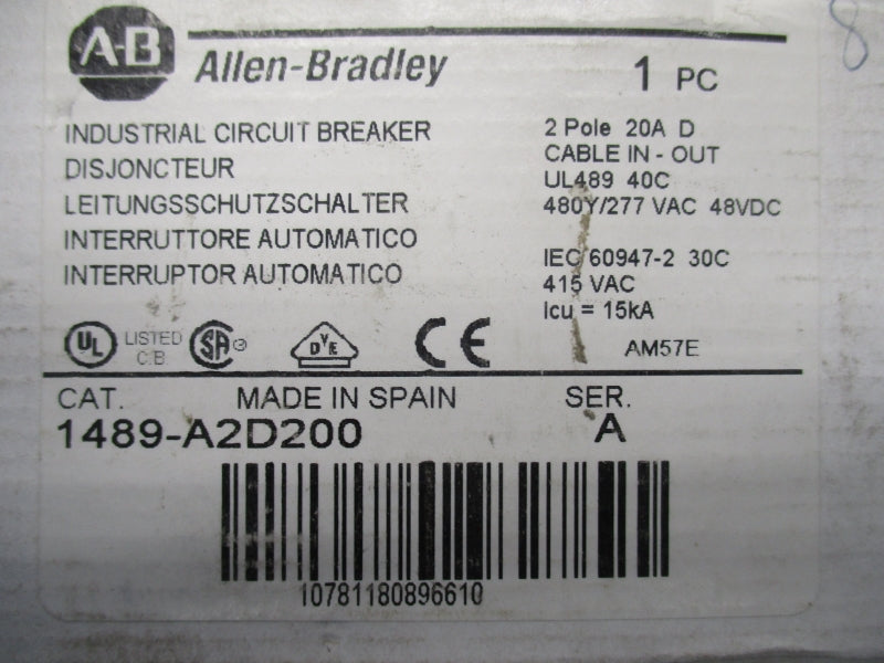 ALLEN BRADLEY 1489-A2D200 SER.A 480Y/277VAC 20A NSMP