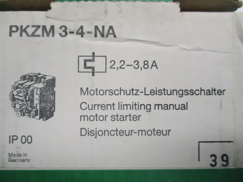 KLONCKNER-MOLLER PKZM3-4-NA 600VAC 2.2-3.8A NSMP