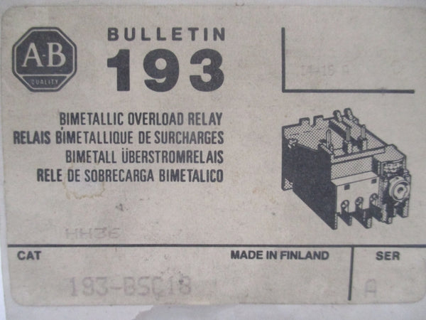 ALLEN BRADLEY 193-BSC18 SER.A 14-16A (BK/YL) NSMP