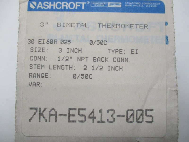 ASHCROFT 30EI60R0250/50 NSMP