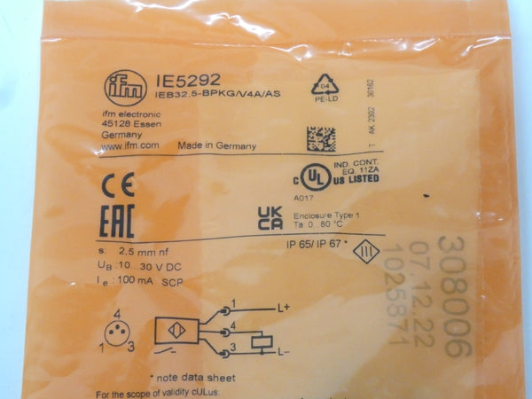 IFM EFECTOR IE5292 IEB32.5-BPKG/V4A/AS 10-30VDC NSMP